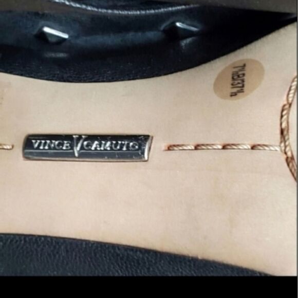 7.5 VINCE CAMUTO STUDDED BLACK LEATHER PEEP CUFFED HEELED BOOTS BOOTIES 7 - Picture 6 of 8